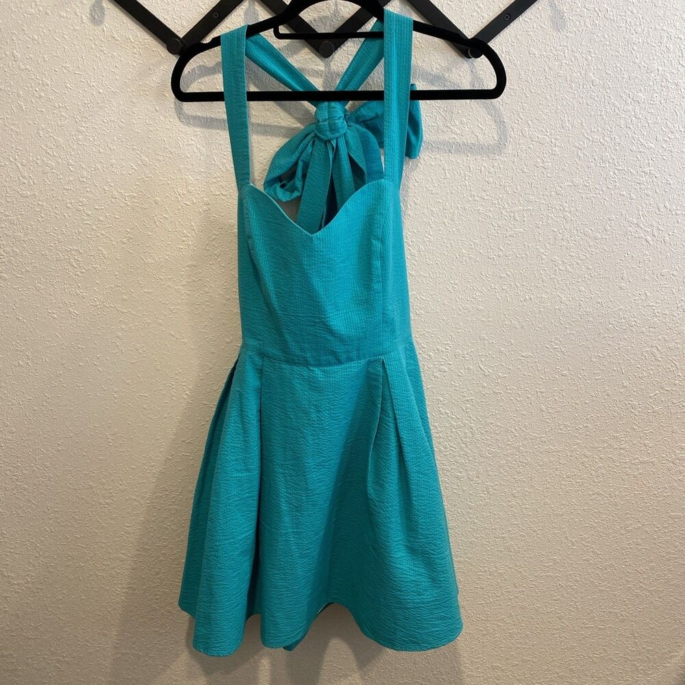 Lauren James Teal Mini Dress with Bow Back